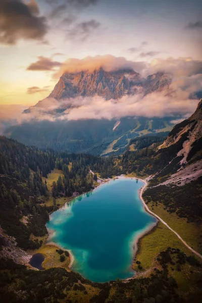 Seebensee Oostenrijkse Alpen Tijdens Zonsondergang Post Verwerkt Met Behulp Van — Stockfoto