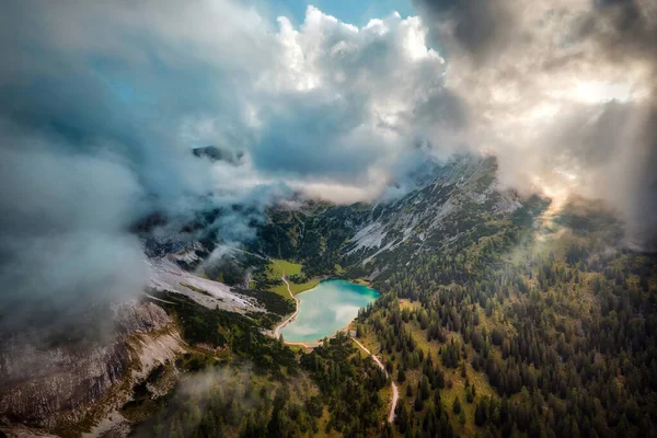 Seebensee Oostenrijkse Alpen Tijdens Zonsondergang Post Verwerkt Met Behulp Van — Stockfoto