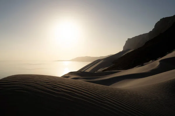 Pôr Sol Sobre Praia Arher Leste Socotra Iêmen Tomada Novembro — Fotografia de Stock