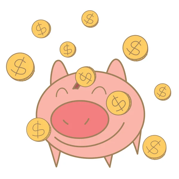 Geldmünze fällt auf Spardose für Schweine — Stockvektor