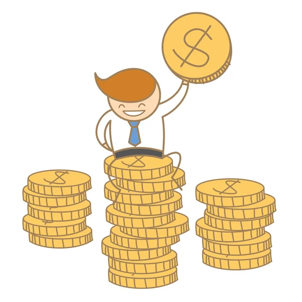 Business man sitting on top of dollar coin — Stock Vector