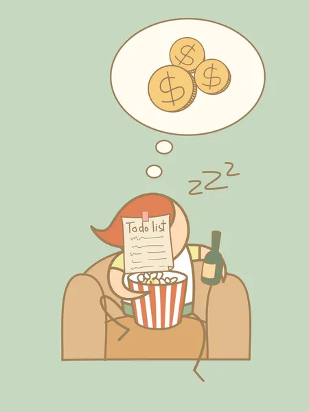 Lazy man day dream rich — Stock Vector