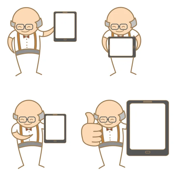 Ensemble de vieil homme avec tablette — Image vectorielle