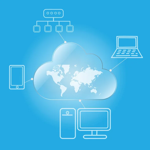 Wereldwijd via desktop laptop mobiele en netwerk — Stockvector