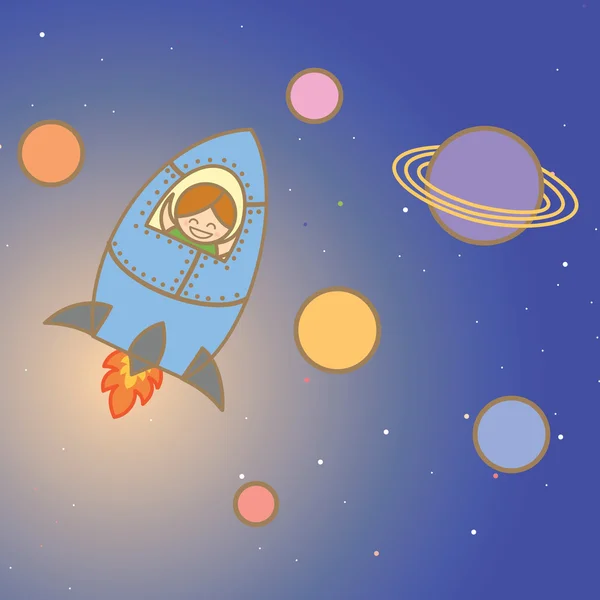 Kid disfrutar de la nave espacial — Vector de stock