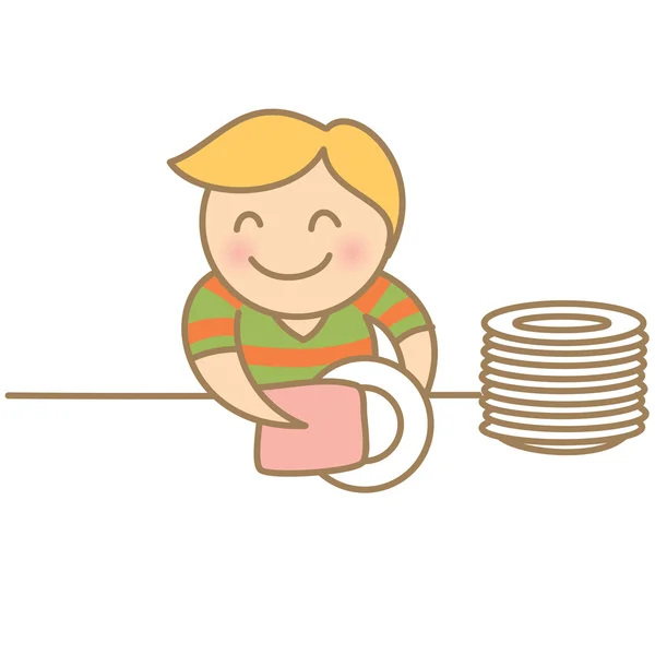 Kid drying dishes — Stock Vector