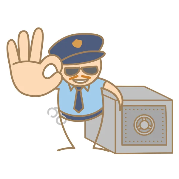 Police man guarding money box — Stock Vector