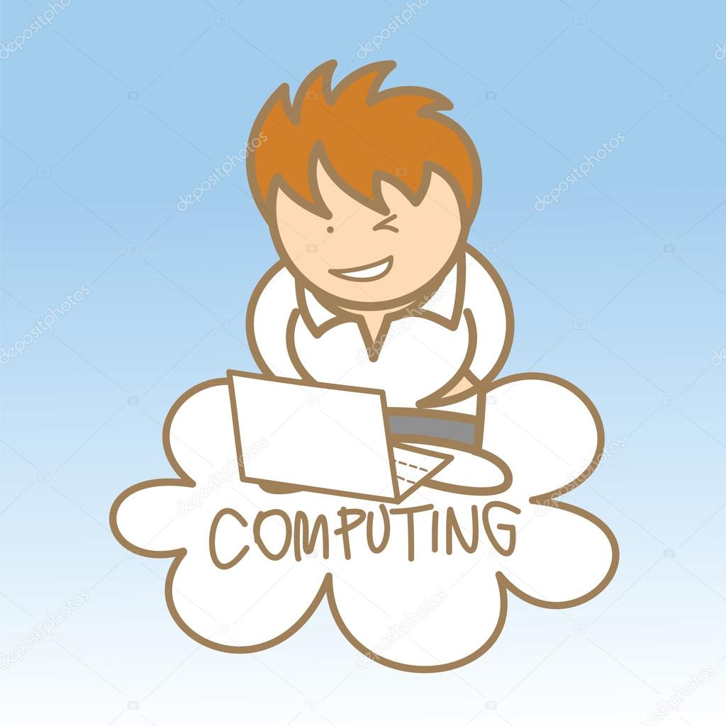 Man sit on cloud computing