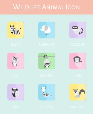 vahşi hayvan düz Icon set