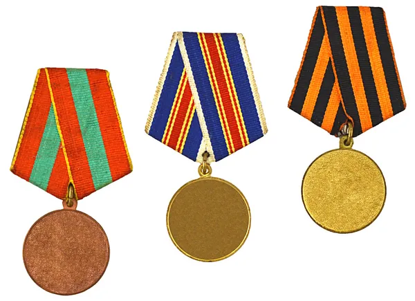 Trzy medale na białym tle Obraz Stockowy