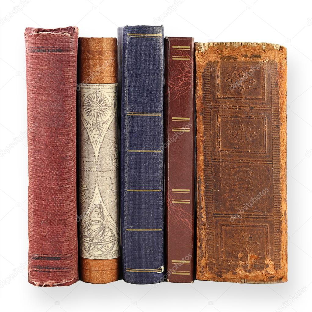 several old books isolated on white