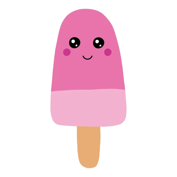 Hallo Sommer Eis, Eis lolly pink, Kawaii mit rosa Wangen und Augen, isoliert auf weißem Hintergrund. Vektor — Stockvektor