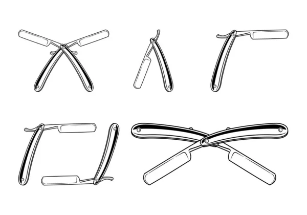 Rasiermesser Set Stile Vektor Detaillierte Monochrome Illustration Isoliert Auf Weißem — Stockvektor