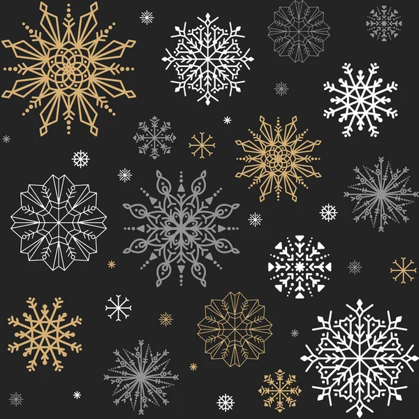 Patrón de vector de navidad de copos de nieve sobre un fondo negro — Archivo Imágenes Vectoriales