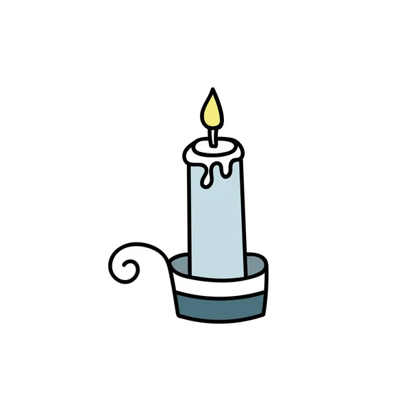 Vector vintage candle holder with burning candle, doodle, isolated icon — Stock Vector