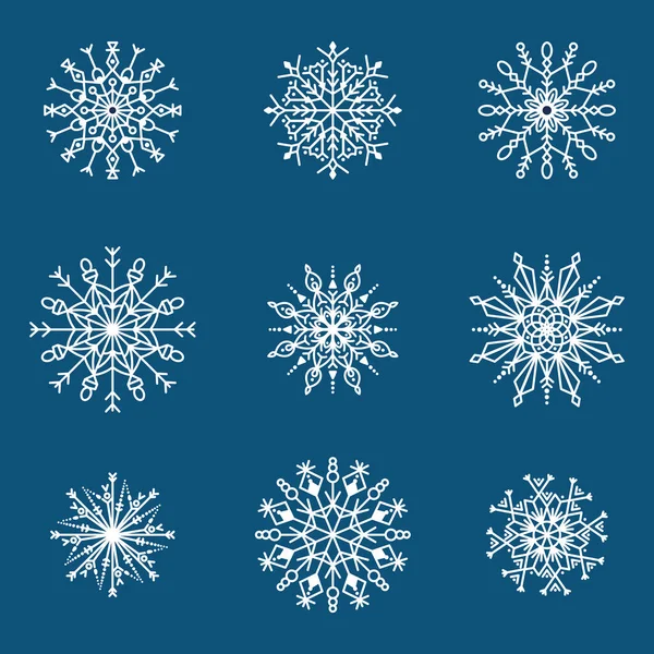 Conjunto Copos Nieve Vector Calado Elementos Invierno — Vector de stock