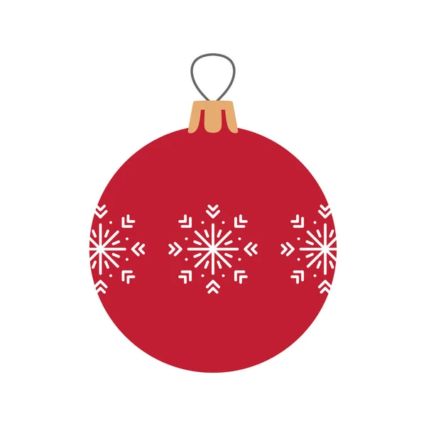 Rode Kerst Decoratie Bal Met Sneeuwvlok Vakantie Vector Illustratie — Stockvector