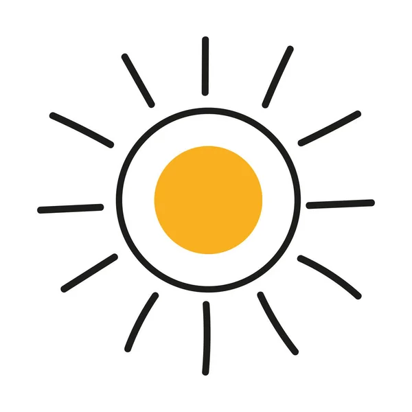 Icona del sole vettoriale con scarabocchio giallo centrale, isolato — Vettoriale Stock