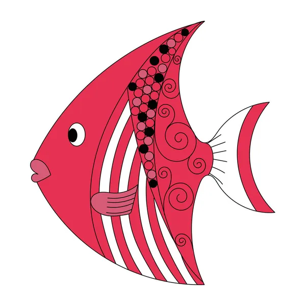 Ikan tropis vektor dengan pola, warna terisolasi - Stok Vektor