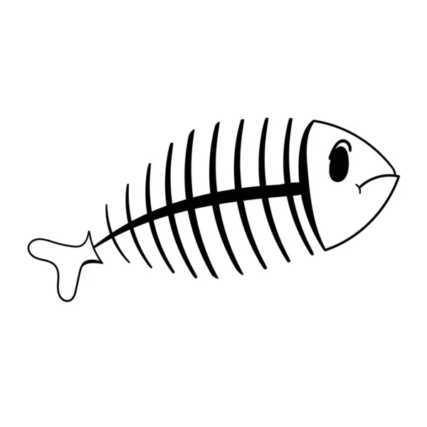 Fisk skelett vektor ikon, tecknad svart isolerad — Stock vektor