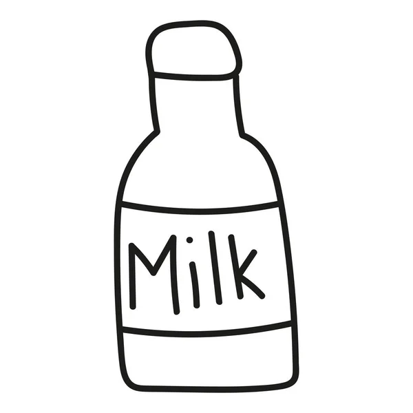 Διανυσματικό Doodle Μπουκάλι Γάλα Επιγραφή Κινούμενα Σχέδια Απομονωμένο — Διανυσματικό Αρχείο