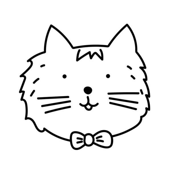 Desenho animado vetor desenhado doodle cabeça de gato, bonito e engraçado, isolado —  Vetores de Stock