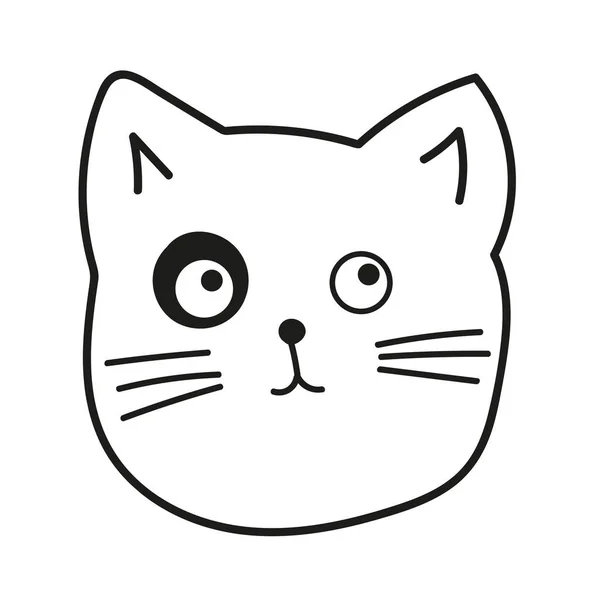 Desenho animado vetor desenhado doodle cabeça de gato, bonito e engraçado, isolado —  Vetores de Stock