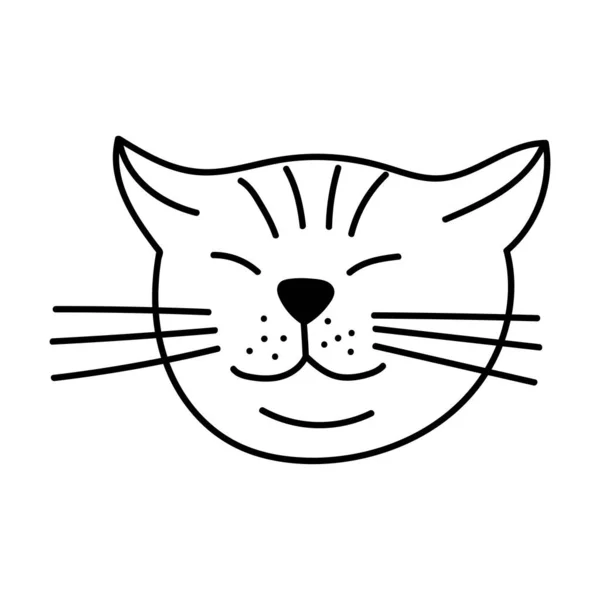 Векторный мультфильм нарисованные каракули голову кота, милый и смешной, изолированный — стоковый вектор