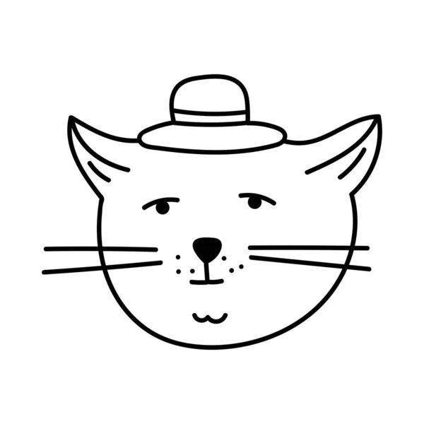 Desenho animado vetor desenhado doodle cabeça de gato, bonito e engraçado, isolado —  Vetores de Stock