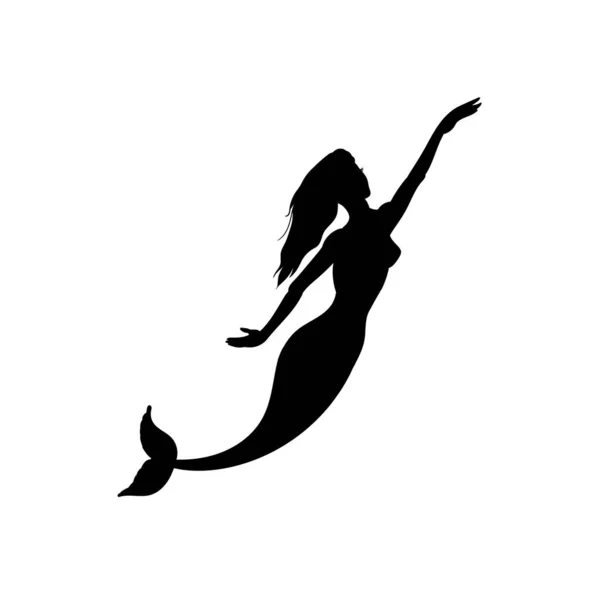 Vectorsilhouet van een zeemeermin, mooi met lang haar, zwart silhouet geïsoleerd — Stockvector