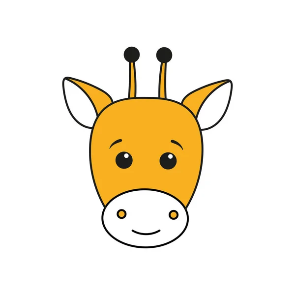 Vecteur dessin animé tête colorée d'une girafe mignonne, icône isolée sur un fond blanc — Image vectorielle