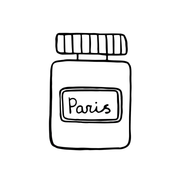 Διάνυσμα doodle σχέδιο γαλλική φιάλη αρώματος, περίγραμμα σχέδιο με το χέρι, απομονωμένη — Διανυσματικό Αρχείο