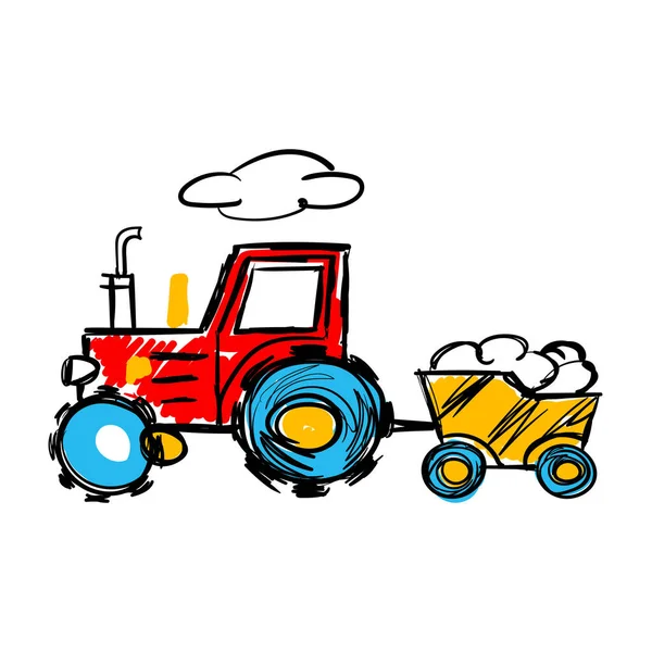 Hand Drawing Doodle Tractor Icon Vector Illustration — Stock Vector