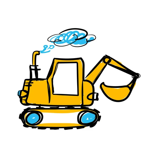 Vector Excavator Illustration Tractor Hand Drawn Doodle — Vetor de Stock