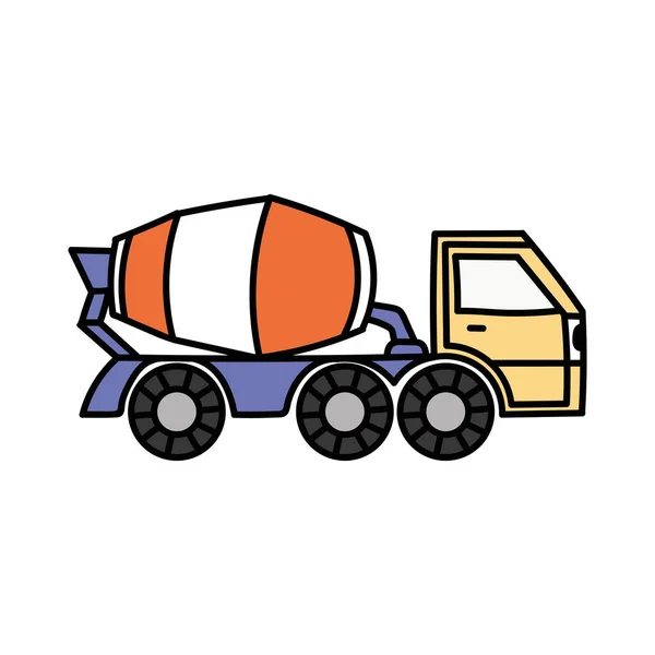 Children Drawing Concrete Mixing Truck Vector Flat Design Industrial Transport — Wektor stockowy