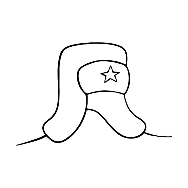 Vetor doodle hat icon, chapéu ushanka, cobertura para a cabeça soviética. estilo esboço no fundo branco isolado — Vetor de Stock