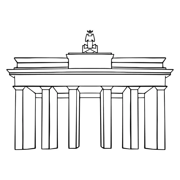 Signo de viaje Alemania. Berlín ciudad famosa puerta Brandenburger. Boceto vectorial, aislado sobre fondo blanco — Vector de stock