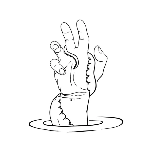 Szkic wektora ilustracja człowieka tonącego i podnoszącego rękę o pomoc z wody — Wektor stockowy