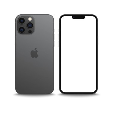TASHKENT, UZBEKISTAN - 15 Eylül 2021 Graphite siyah iPhone 13 profesyonel model, akıllı telefon beyaz ekran, iPhone, cihaz modeli. Yeni iPhone 13, Apple tarafından geliştirilen bir akıllı telefondur.