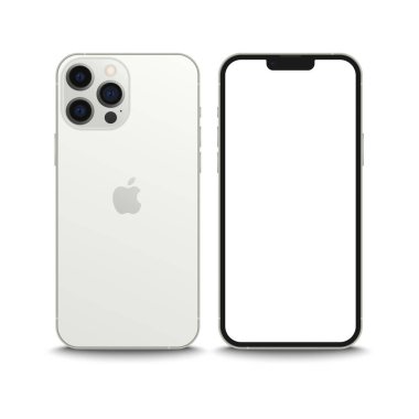 TASHKENT, UZBEKISTAN - 15 Eylül 2021 Silver iphone 13 profesyonel model, akıllı telefon beyaz ekran, iphone, cihaz modeli. Yeni iPhone 13, Apple tarafından geliştirilen bir akıllı telefondur.