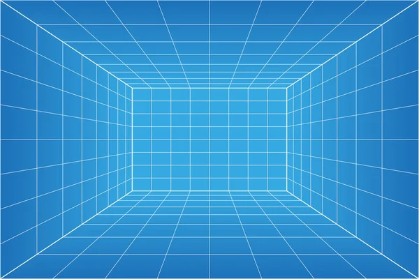 Grid perspective blueprint room — Stock Vector