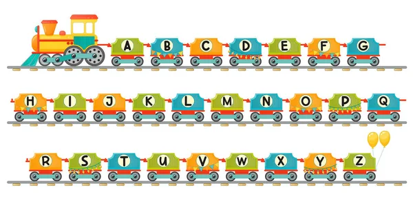 Alfabeto de tren para niños en estilo de dibujos animados. — Vector de stock