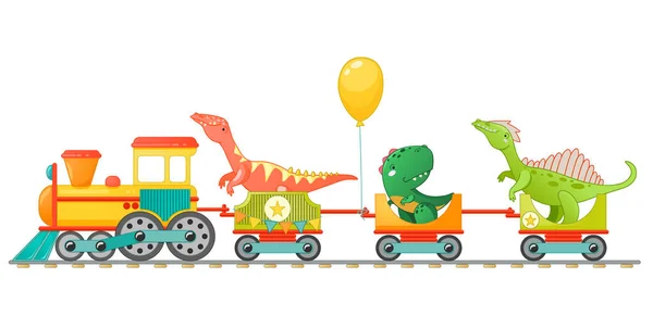 Поезд с милым динозавром в мультяшном стиле — стоковый вектор