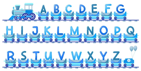 Alfabeto de trem para criança no estilo dos desenhos animados. —  Vetores de Stock
