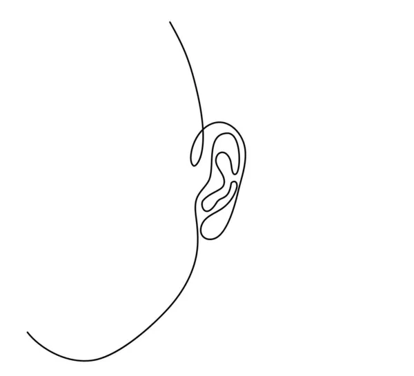 Oído humano continuo dibujo de una línea. — Vector de stock