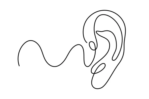 Menschliches Ohr durchgehende Strichzeichnung. — Stockvektor