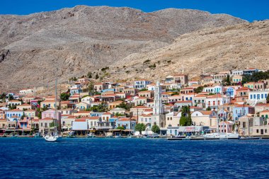 Chalki town center on Chalki island, Dodecanese islands, Greece, day time