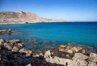 Agia Agathi Beach (Golden Sand) on Rhodes island, Greece