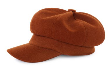 Beyazda izole edilmiş şık bir şapka. Moda başlığı