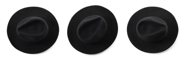 Комплект Стильными Черными Люками Белом Фоне Вид Сверху Баннерный Дизайн — стоковое фото
